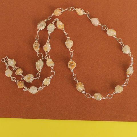 Wire Wrap Gem Stone Long Necklace Off White
