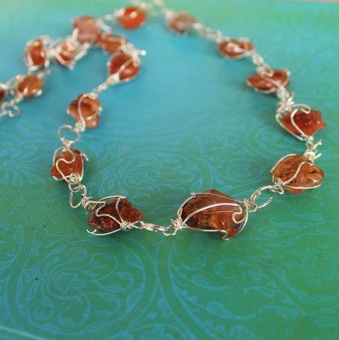 Wire Wrap Gem Stone Long Necklace Brown