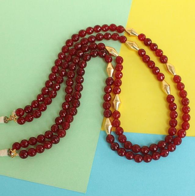 Dual Layer Faceted Stone Long Necklace Red