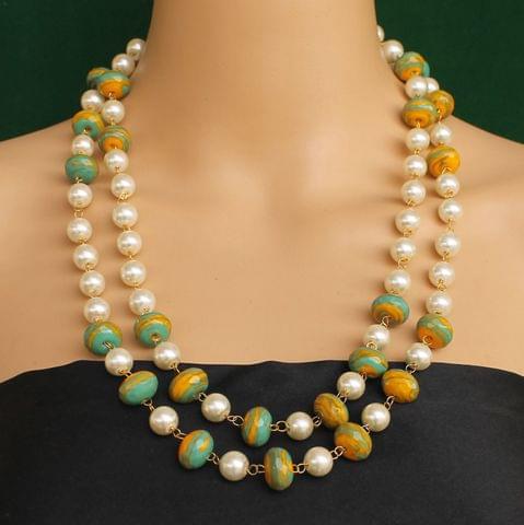 Pearl Dual Tone Faceted Green Necklace