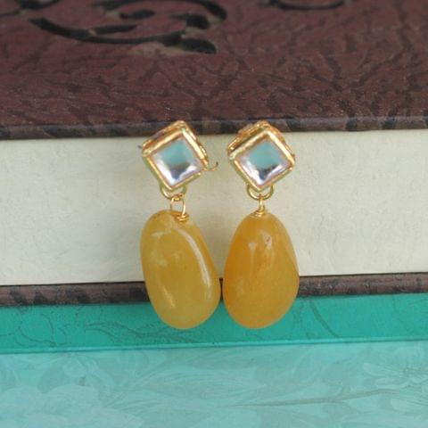 Yellow Kundan Onyx Stone Earring