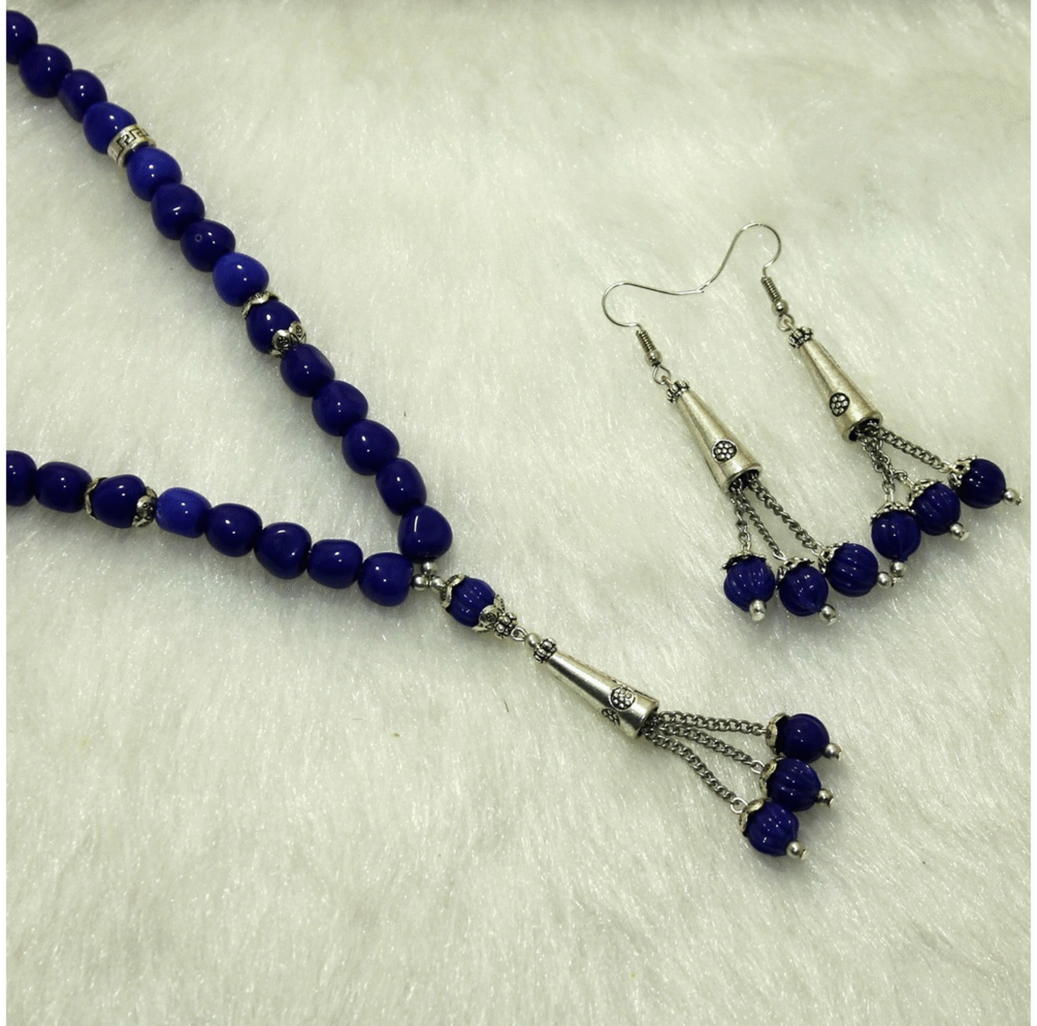 Designer Handmade Beaded Necklace Set Blue