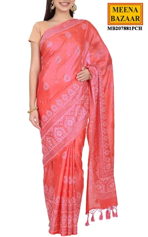 Punch Pink Embroidery Tussar Silk Saree