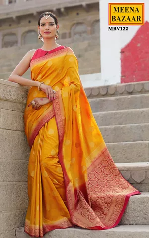 Marigold Yellow Silk Saree with Red border