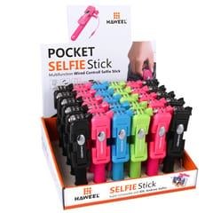 30 PCS Mixed Colors HAWEEL Mini Multifunction Wire Controlled Extendable Selfie Stick Kits with Display Stand Box, For iPhone, Galaxy, Huawei, Xiaomi, HTC, Sony, Google and other Smartphones of Android or iOS (Style2)