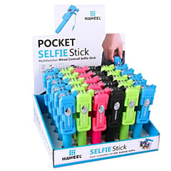 30 PCS Mixed Colors HAWEEL Mini Multifunction Wire Controlled Extendable Selfie Stick Kits with Display Stand Box, For iPhone, Galaxy, Huawei, Xiaomi, HTC, Sony, Google and other Smartphones of Android or iOS (Style1)