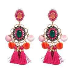 Drop Hairball Earring Handmade Tassel Big Earring Fringed earrings (Pink)