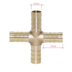 5pcs Cross Hose Barb 4 Way Brass Barbed Pipe Fitting Connector Adapter 10mm