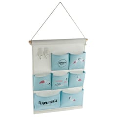 Hanging Bag 7 Pocket Hook Flamingo House Wall Storage Folding Bag blue