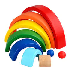 Wooden Rainbow Stacker 9 Pcs Nesting Puzzle Blocks Wooden (Multicolor)