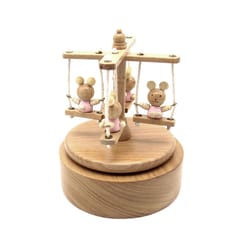 Carousel Bear Swing Chair Music Box Stem-winding Musical Box (Wood Color)