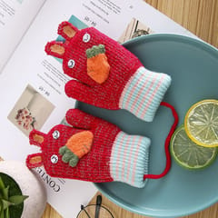 2 PCS Cartoon Rabbit Carrot Knit Gloves Halter Gloves Autumn And Winter Plus Velvet Warm Gloves For Children, Size: Free size