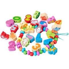 60 PCS / Set Number+Animal Children Stringing Threading Toys Early Education Cognitive Wooden Beads