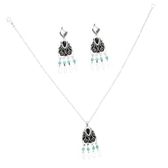 Retro Tassel Clavicular Chain Earring Carved Turquoise Charm Necklace