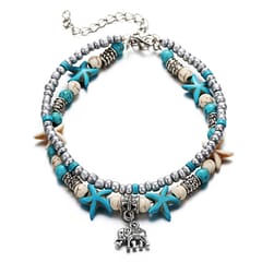 Vintage Shell Starfish Sea Beads Turquoise Beads Anklets Dual-Layer Anklet  Bracelets