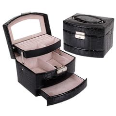 Multi-layer Large Capacity Storage Jewelry Box Cosmetic Case Leather Jewelry Storage Box, Color:Black