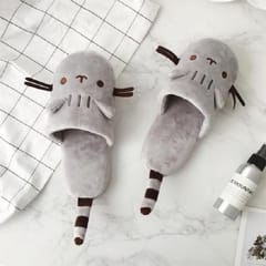 Autumn and Winter Plush Warm Cartoon Biscuit Cat Cotton Slippers