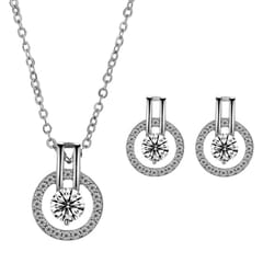 Simple Zircon Full Diamond Starry Necklace Earring Jewelry Set (Platinum-plated)