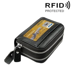 Genuine Cowhide Leather Dual Layer Solid Color Zipper Card Holder Wallet RFID Blocking Coin Purse Card Bag Protective Case with 11 Card Slots & Coin Position, Size: 11*7.5*4.5cm