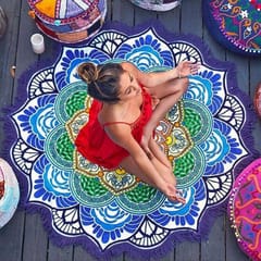 Microfiber Colorful Printed Tassel Lotus Summer Bath Towel Sand Beach Towel Shawl Scarf, Size: 150 x 150cm