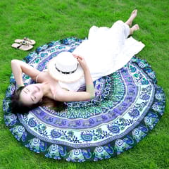 Printed Elephant and Flower Pattern Round Summer Bath Towel Sand Beach Towel Shawl Scarf, Size: 150 x 150cm