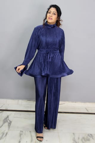 Navy Blue Pleated A-line Co-ord Set