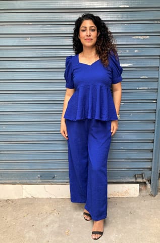 Blue Solid Peplum Co-Ords