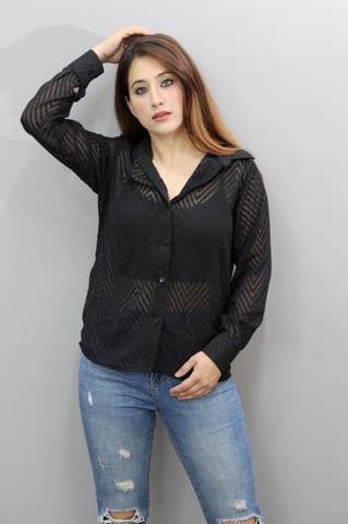 Black Color Sheer Georgette Shirt