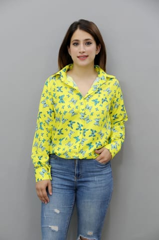 Butterfly Print Rayon Casual Shirt
