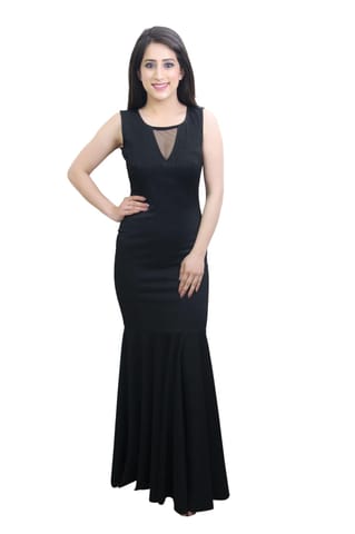 Solid Black Maxi Party Gown