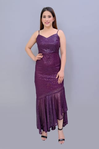 Purple Sequin Midi Dress