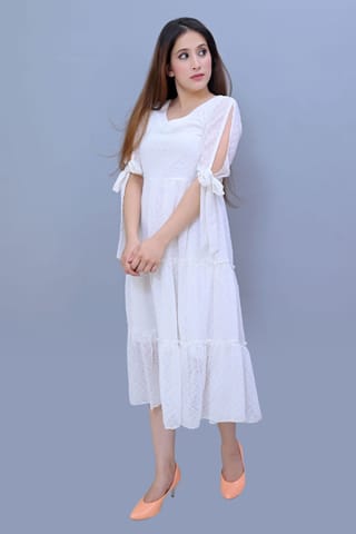 White Georgette Midi Dress
