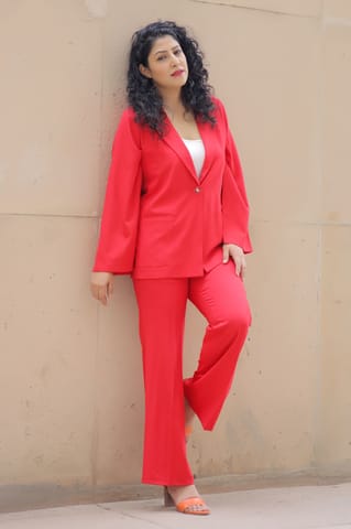 Solid Red Pant Suit Set
