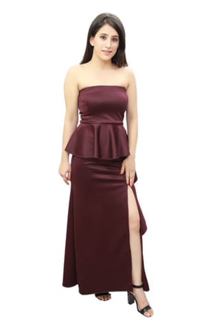 Solid Wine Color Maxi Party Gown