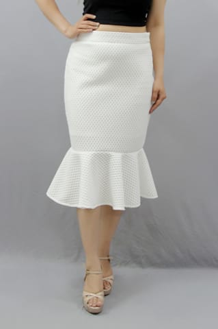 White Self Design Dropwaist Skirt
