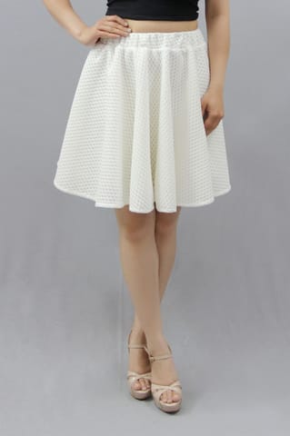 White Flared Knee Length Skirt