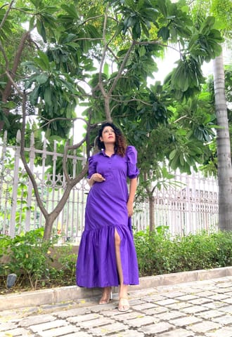 Plush Purple Pocketed Cotton Maxi Dress