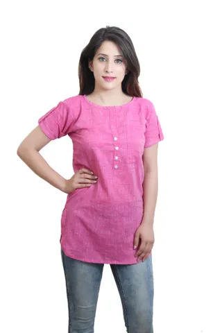 Solid Red Kurti With High Low Hemline