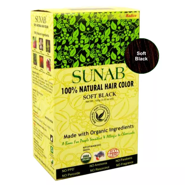 Radico SUNAB 100% Natural Hair Color Soft Black Powder (100gm)