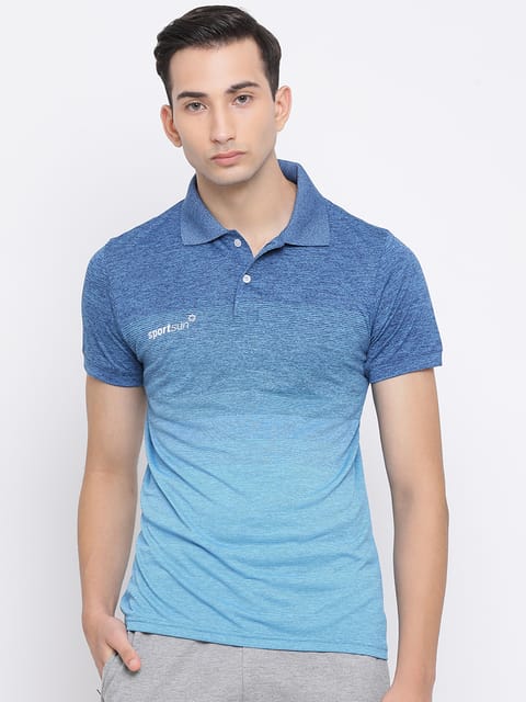 Sport Sun Stripes Polo Turquoise T-shirt  for Men