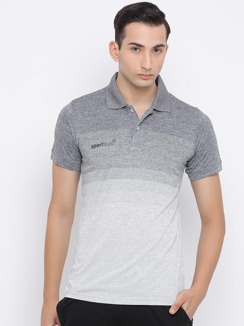Stripes Polo Grey T-shirt  for Men