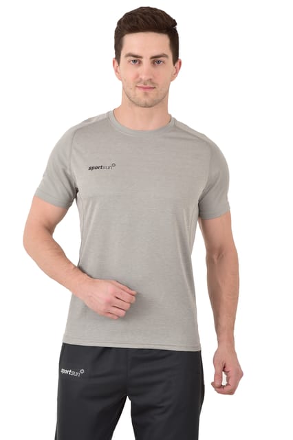 Sport Sun Solid Men Round Neck Light Grey T Shirt CRT 02