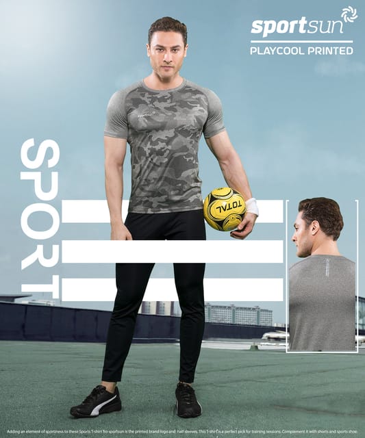 Sport Sun Printed Playcool Dark Grey T Shirt For Men's PPT 02