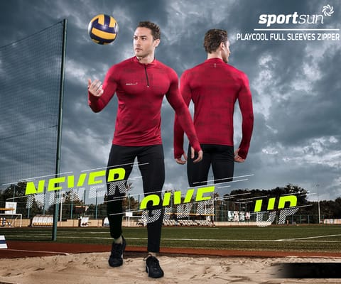 Sport Sun Self Design Full Sleeve Playcool T Shirt For Men's Red PPT 02