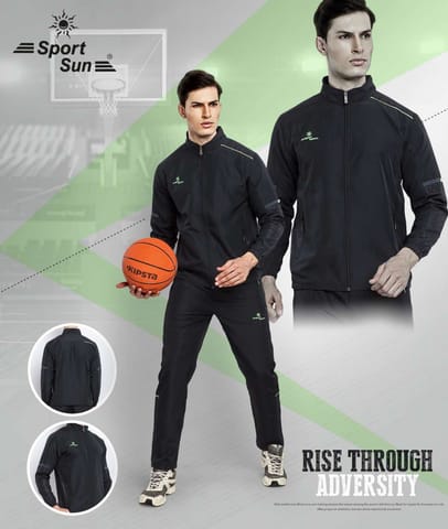 Sport Sun Solid Men Micro Track Suit Black 1191