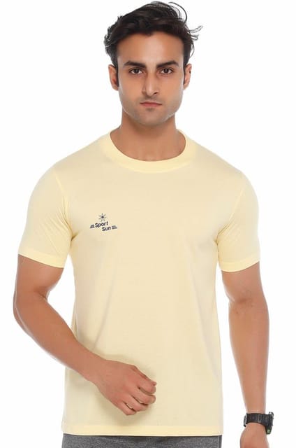 Sport Sun Self Design Men Yellow Round Neck Cotton T Shirt SS 01