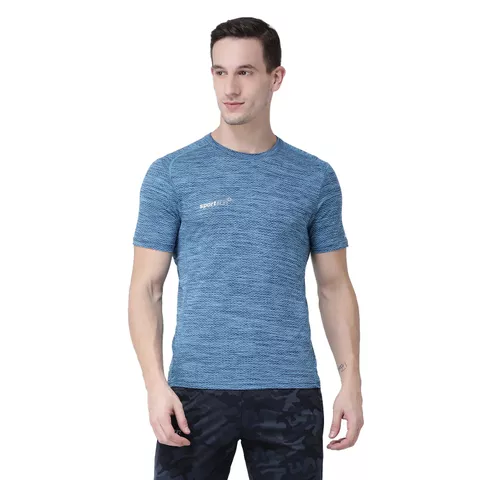 Jacquard Round Neck Turquoise Men's T-shirt