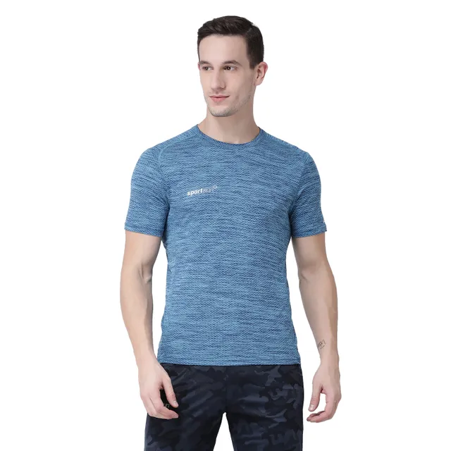 Jacquard Round Neck Turquoise Men's T-shirt
