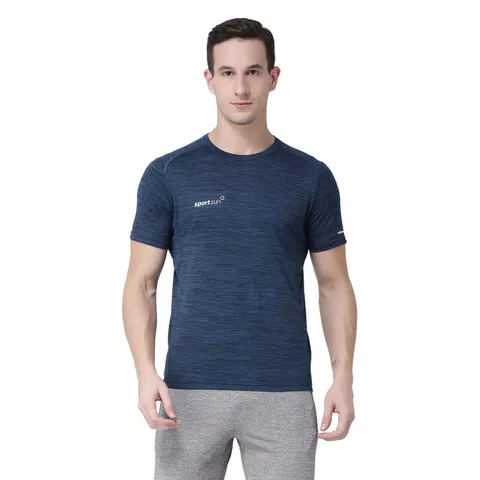 Jacquard Round Neck Blue Men's T-shirt