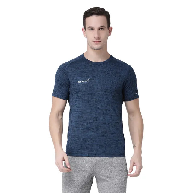 Sport Sun Jacquard Round Neck Blue Men's T-shirt